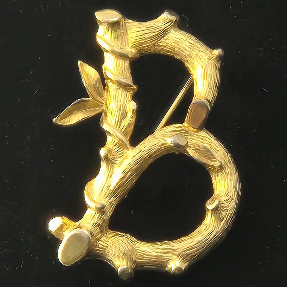 Vintage Sarah Coventry Initial "B" Brooch Gold Color w/ Roll Clasp 2 3/4" Tall